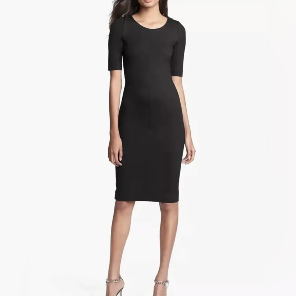 Diane Von Furstenberg DVF black Raquel Scoop dress Midi BodyCon 3/4 sleeve Small